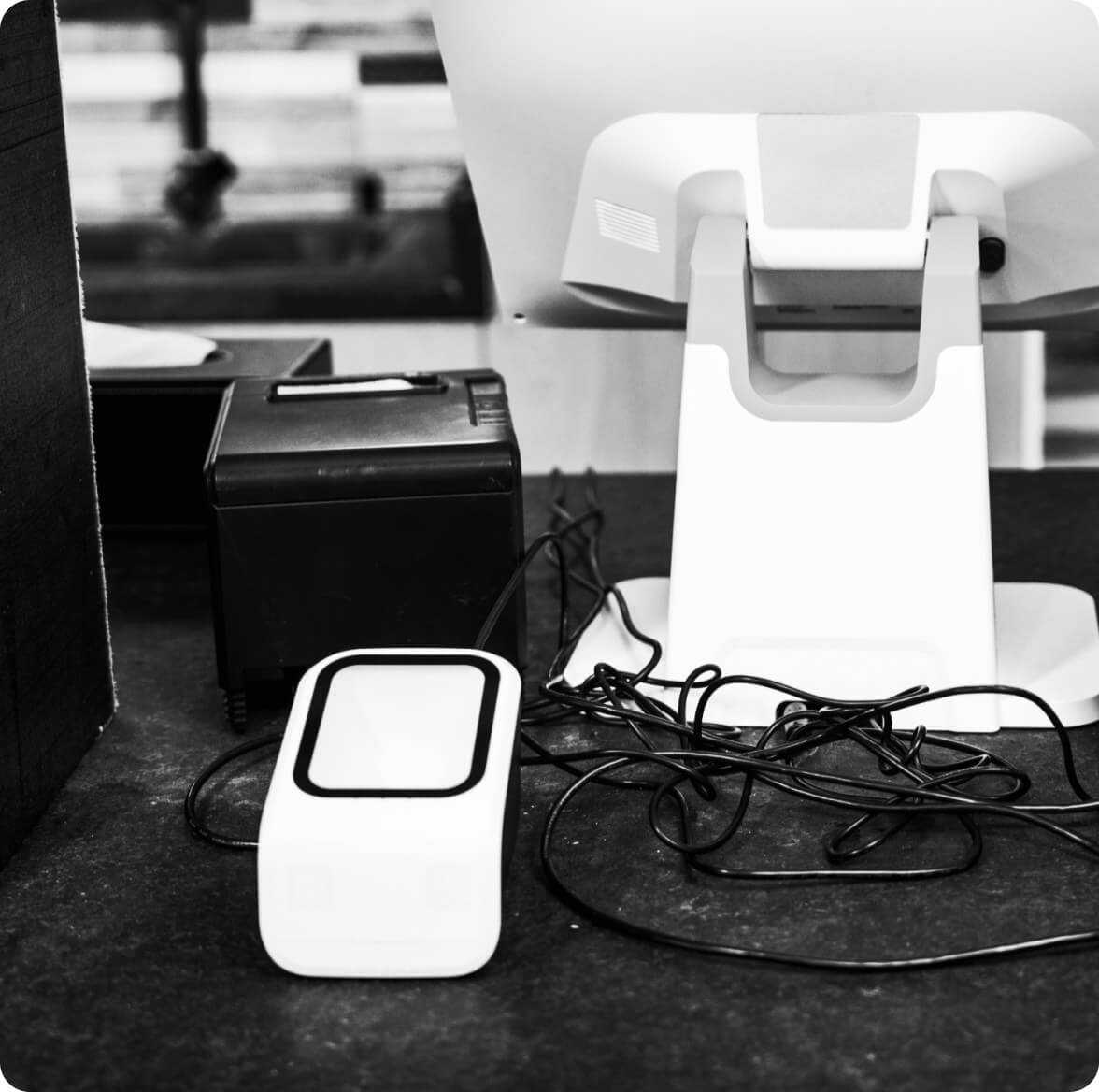 POS counter setup with SUNMI 80mm printer and scanner