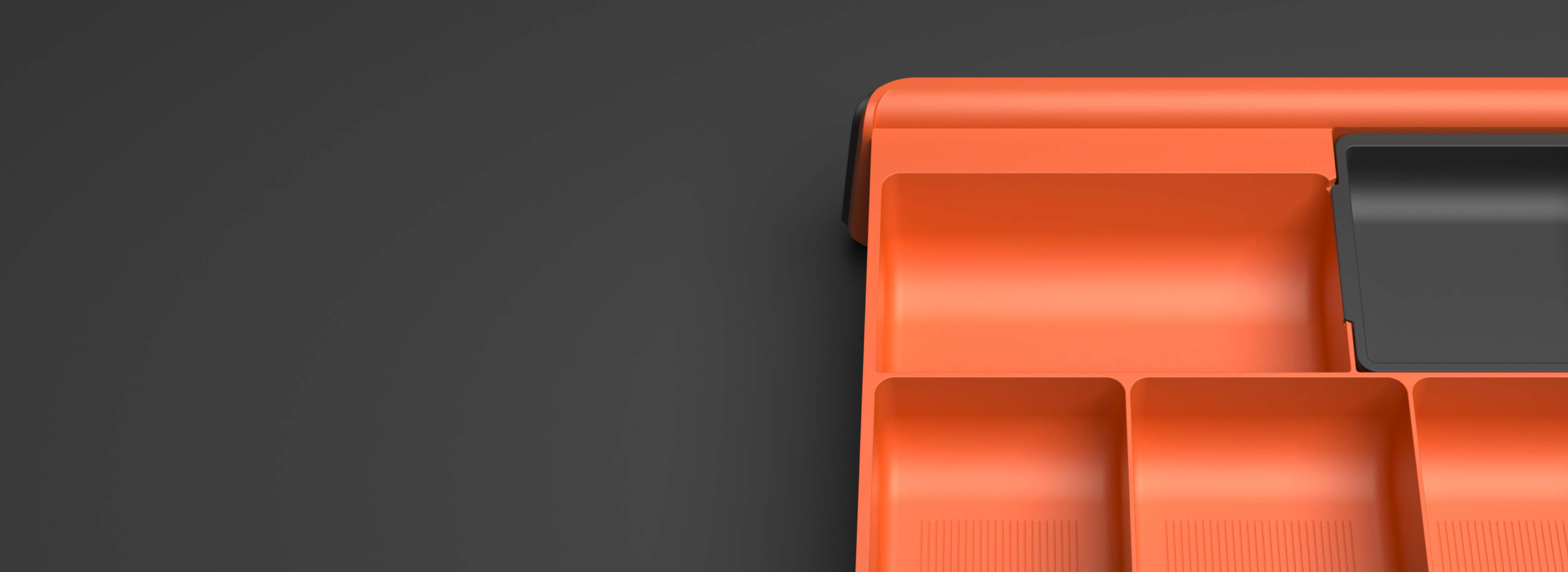 Matte orange ABS material inner panels of the Sunmi cash drawer, designed to prevent finger pinching and enhance safety.